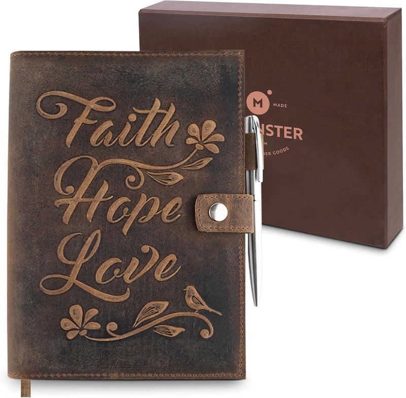 Moonster دفتر جلد قابل للتجديد - دفتر جلد يدوي الصنع بتصميم عتيق للنساء والرجال، دفتر جلد كلاسيكي مع قلم للكتابة، السفر، ملاحظات الكتاب المقدس - دفتر ملاحظات فاخر - Image 1